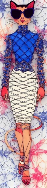 Cat bookmarks design of a cat in a blue and white mesh outfit